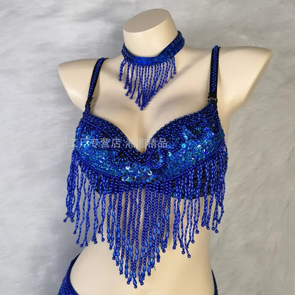 The Stardust Cabaret 2-Piece Ensemble – Luxury Sequin Fringe Bra & Belt Set