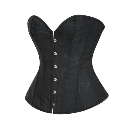 Victorian Floral Jacquard Overbust Corset Front Busk Lace-Up Bustier Top