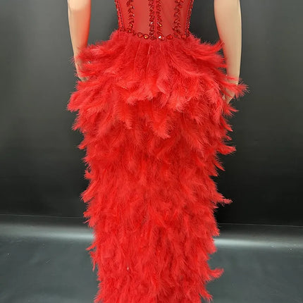 V-Neck Crystal Corset High-Low Feather Gown & Special Occasion Birthday Dress