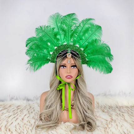 Caribbean Carnival Graduation Ball Feather Headdress & Stage Hair Accessory