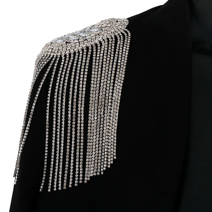 Rhinestone Tassel Chain Epaulette Shoulder Pad Applique