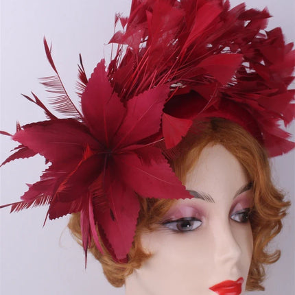 25cm Feather Floral Ribbon Fascinator Headband Kentucky Derby Cocktail Tea Party Hat