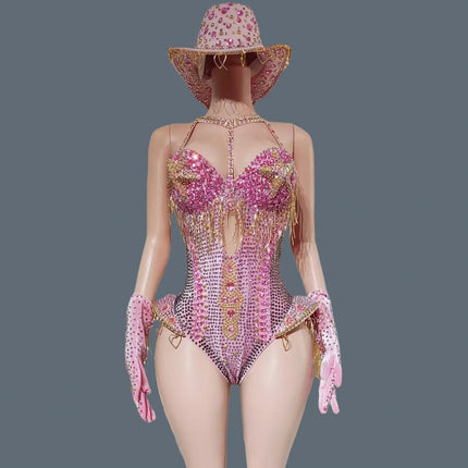 The Stardust Showstopper 4-Piece Rhinestone Ensemble – Luxury Stage Bodysuit & Jumpsuit Set