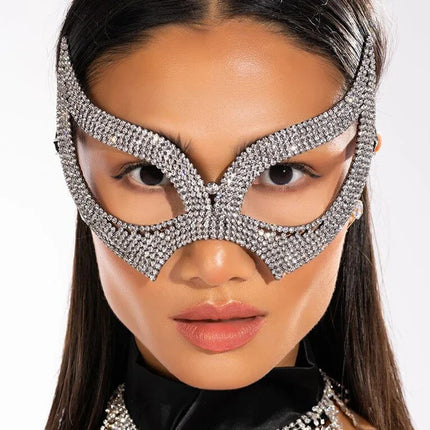 Sparkling Rhinestone Masquerade Face Mask – Breathable Crystal Veil Headwear for Banquets, Festivals & Halloween Costumes