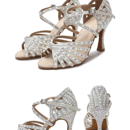 Sparkly AB Rhinestone Latin Dance Shoes Soft Bottom Ballroom Competition Heels