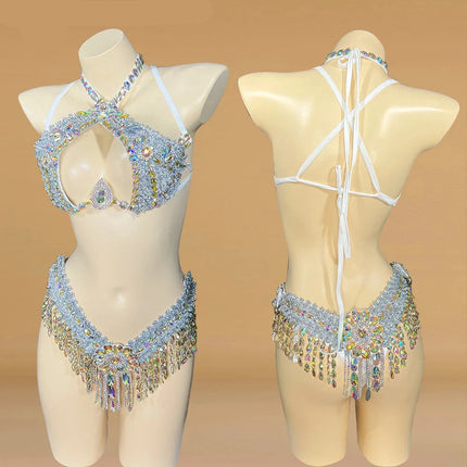 Sparkly Samba Carnival Stone Wire Bra & Thong Two-Piece Stage Costume Set