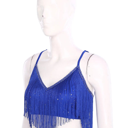 V-Neck Crisscross Back Tassel Fringe Crop Top Latin Salsa Dance Costume