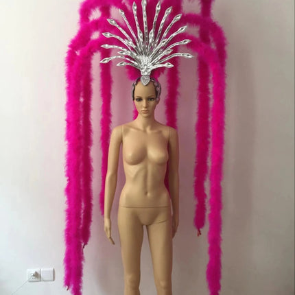 The Stardust Extravaganza Carnival Headdress – Rhinestone & Feather Showgirl Crown
