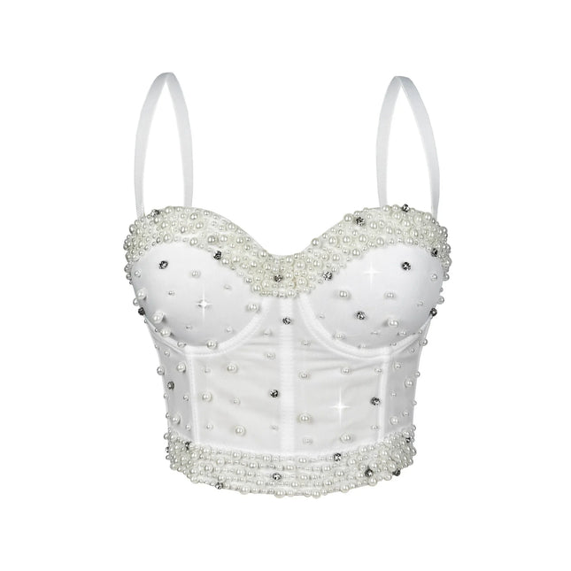 Sparkly Rhinestone Corset Crop Top Showgirl Stage Performance Camisole Bustier
