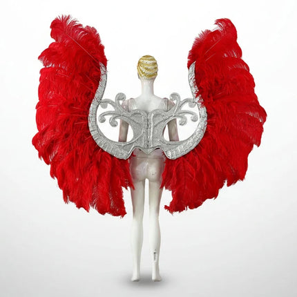 Two-Layer Feather Backpiece with Matching Rhinestone Headdress