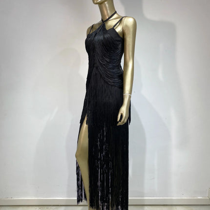 Double-Layer Fringe Bandage Ankle-Length Evening Gown & Gala Dress
