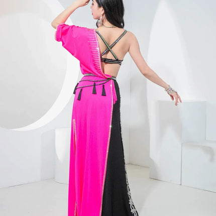 Sparkly Shaabi Belly Dance Competition Gown 4-Piece Beaded Bra, Skirt, Robe & Shorts Set