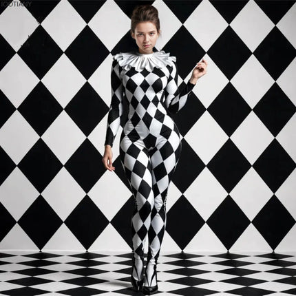 Harlequin Diamond Lattice Catsuit & Bodysuit Asymmetrical Circus Stage Costume