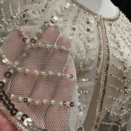 Sparkly Sequin & Beaded Leaf Mesh Capelet Evening Shawl Bolero Jacket