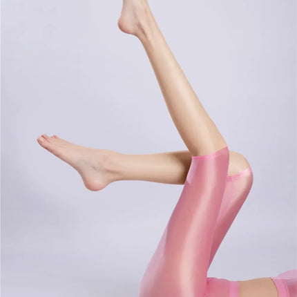 Women's Oil Glossy Sheer High-Waist Shaping Shorts Satin Smooth Leggings