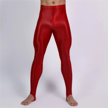 Men's Oil Glossy Sheer High-Stretch Pencil Pants Satin Smooth Leggings