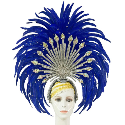 The Stardust Mirage – Premium Royal Blue & Rose Pink Feather Samba Headdress