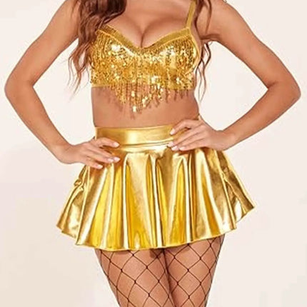Music Festival Silver Tassel Sequin Bikini Dress Sexy Women's Stage Bar Nightclub Singer Role Playing Performance Costume Set