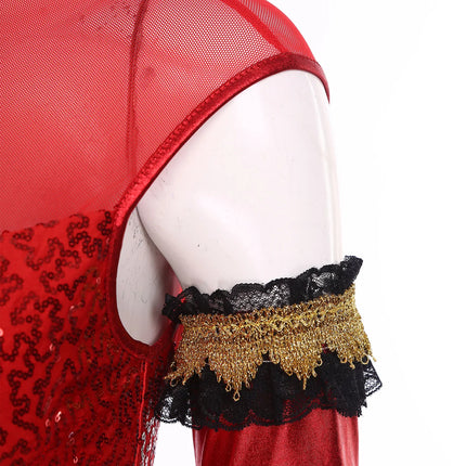 Circus Ringmaster Sequin Striped Bodysuit & Metallic Gloves 2-Piece Stage Costume Set