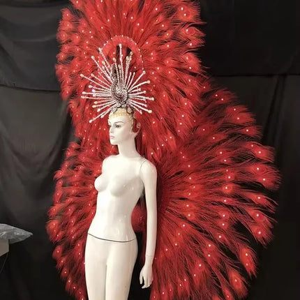 Showgirl Feather Backpiece and Rhinestone Headdress Set