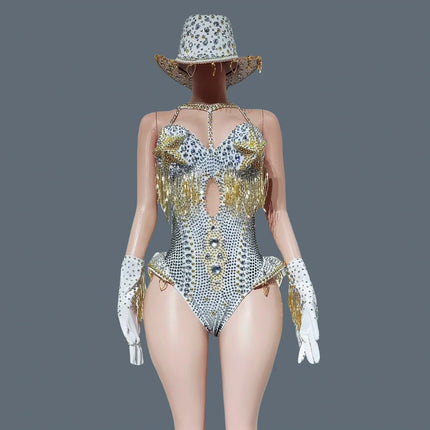 The Stardust Showstopper 4-Piece Rhinestone Ensemble – Luxury Stage Bodysuit & Jumpsuit Set