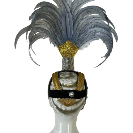 The Stardust Dionysia – Silver & Charcoal Feather Carnival & Masque Ball Headdress