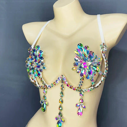 Sparkly Samba Carnival Stone Wire Bra Hand-Beaded Stage Costume Top