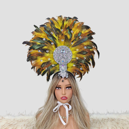 Women's Rhinestone Studded Carnival Feather Headdress & Cosplay Crown