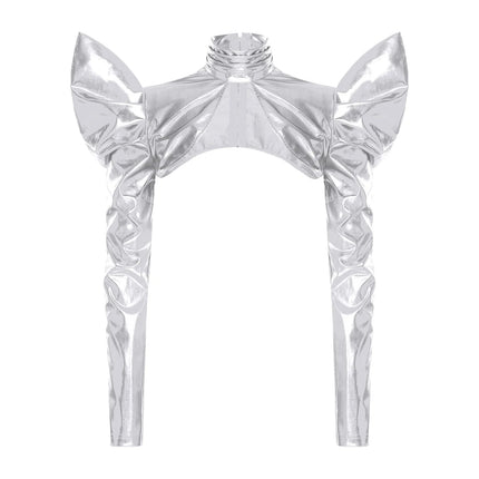 Metallic Shoulder Armor Shrug Crop Top & Sleeves Futuristic Pauldron Stage Costume