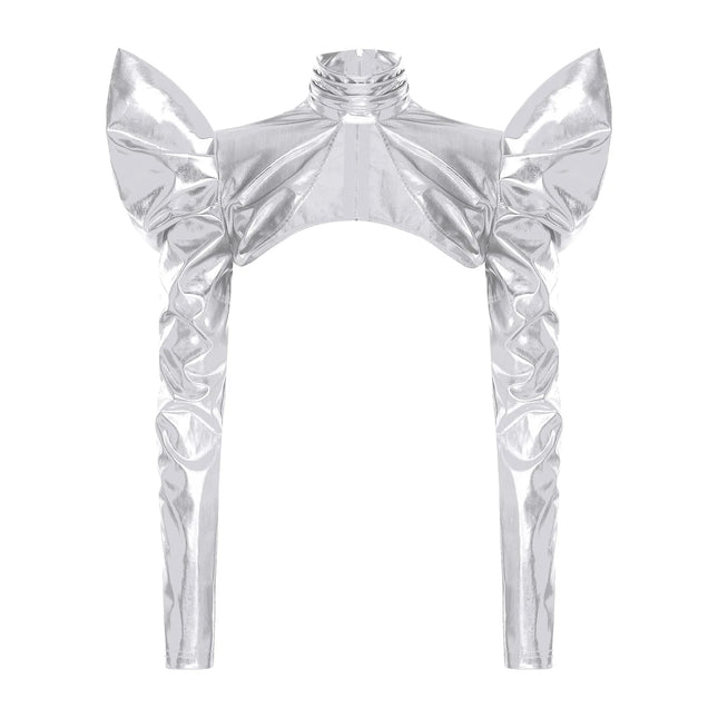 Metallic Shoulder Armor Shrug Crop Top & Sleeves Futuristic Pauldron Stage Costume