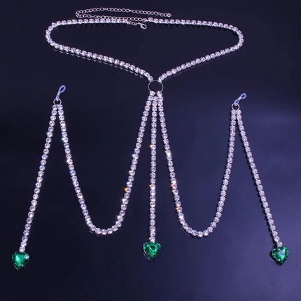 Dazzling Rhinestone Fringed Chest Chain & Love Heart Body Jewelry