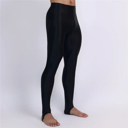 Men's Oil Glossy Sheer High-Stretch Pencil Pants Satin Smooth Leggings