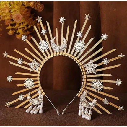 Sunburst Spike Sun Crown-Moon Star Greek Goddess Gold Halo Headband