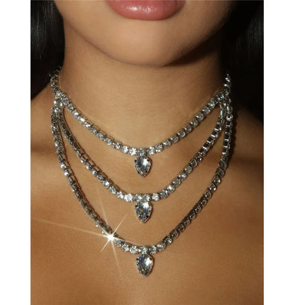 Dazzling Multilayer Crystal Pendant Neck Chain & Statement Necklace