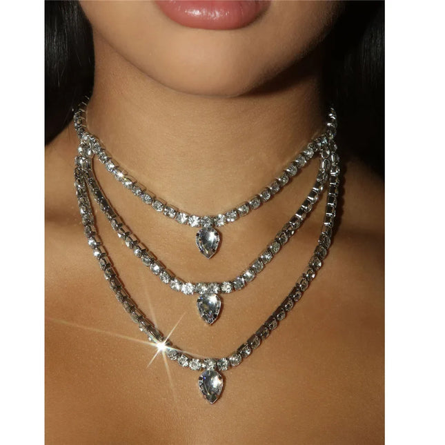 Dazzling Multilayer Crystal Pendant Neck Chain & Statement Necklace