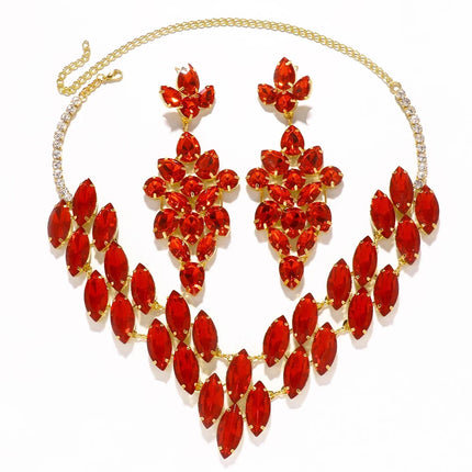 Red Rhinestone Necklace & Earrings Set