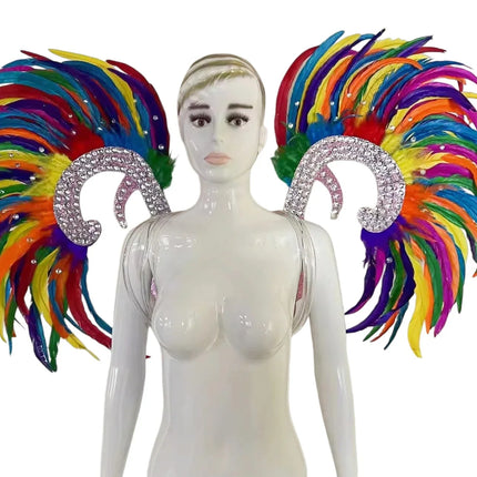Showgirl Feather Wing Backpiece with Rhinestone Scroll Frames