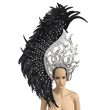 The Stardust Samba Radiance – Elegant Feathered Stage & Carnival Headdress