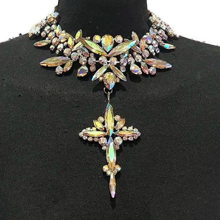 Rhinestone Cross Pendant Earring & Necklace Set