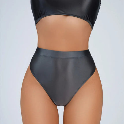 High-Waist Oil Glossy Sheer G-String Thong Satin Smooth Seamless Briefs