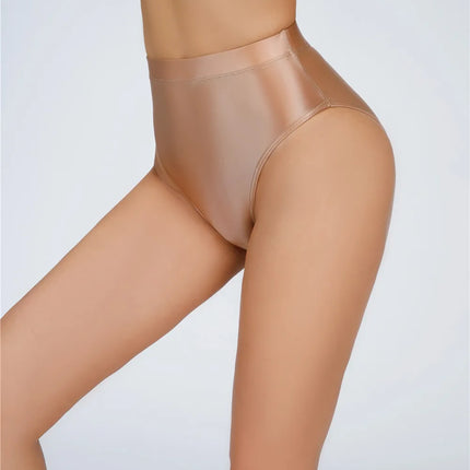 High-Waist Oil Glossy Sheer G-String Thong Satin Smooth Seamless Briefs