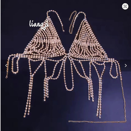 Dazzling Crystal Tassel Chest Chain & Bikini Bra Body Jewelry