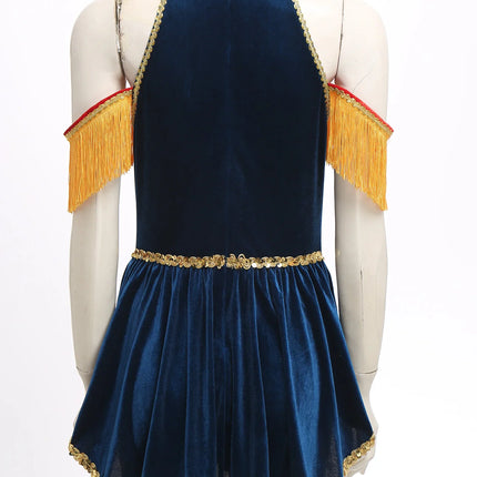 Women's Velvet Circus Ringmaster Sequin Tassel Jumpsuit & Tailcoat
