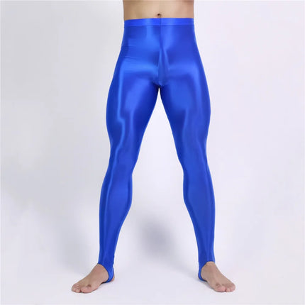 Men's Oil Glossy Sheer High-Stretch Pencil Pants Satin Smooth Leggings
