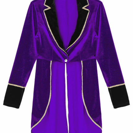 Velvet Circus Ringmaster Gold-Trimmed Swallow-Tail Blazer Coat