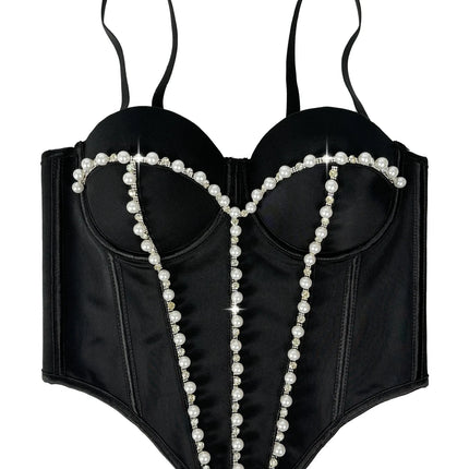 Pearl Embroidered Bustier Corset Crop Top High Street Evening Bralette