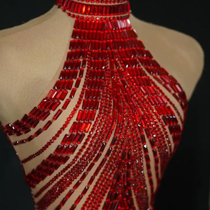 Sparkly Rhinestone High-Neck Sheath Mini Dress Stage Dance Costume