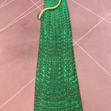 Emerald Snake Rhinestone Illusion Strapless Gown Sculpted Serpent Floor-Length Evening Dress