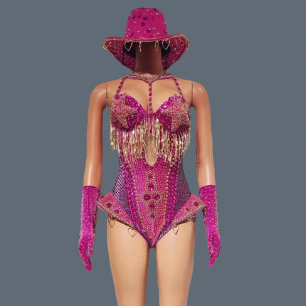 The Stardust Showstopper 4-Piece Rhinestone Ensemble – Luxury Stage Bodysuit & Jumpsuit Set