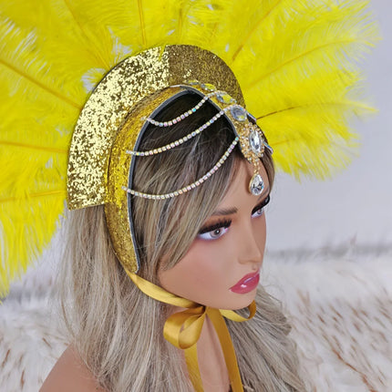 Caribbean Carnival Graduation Ball Feather Headdress & Stage Hair Accessory